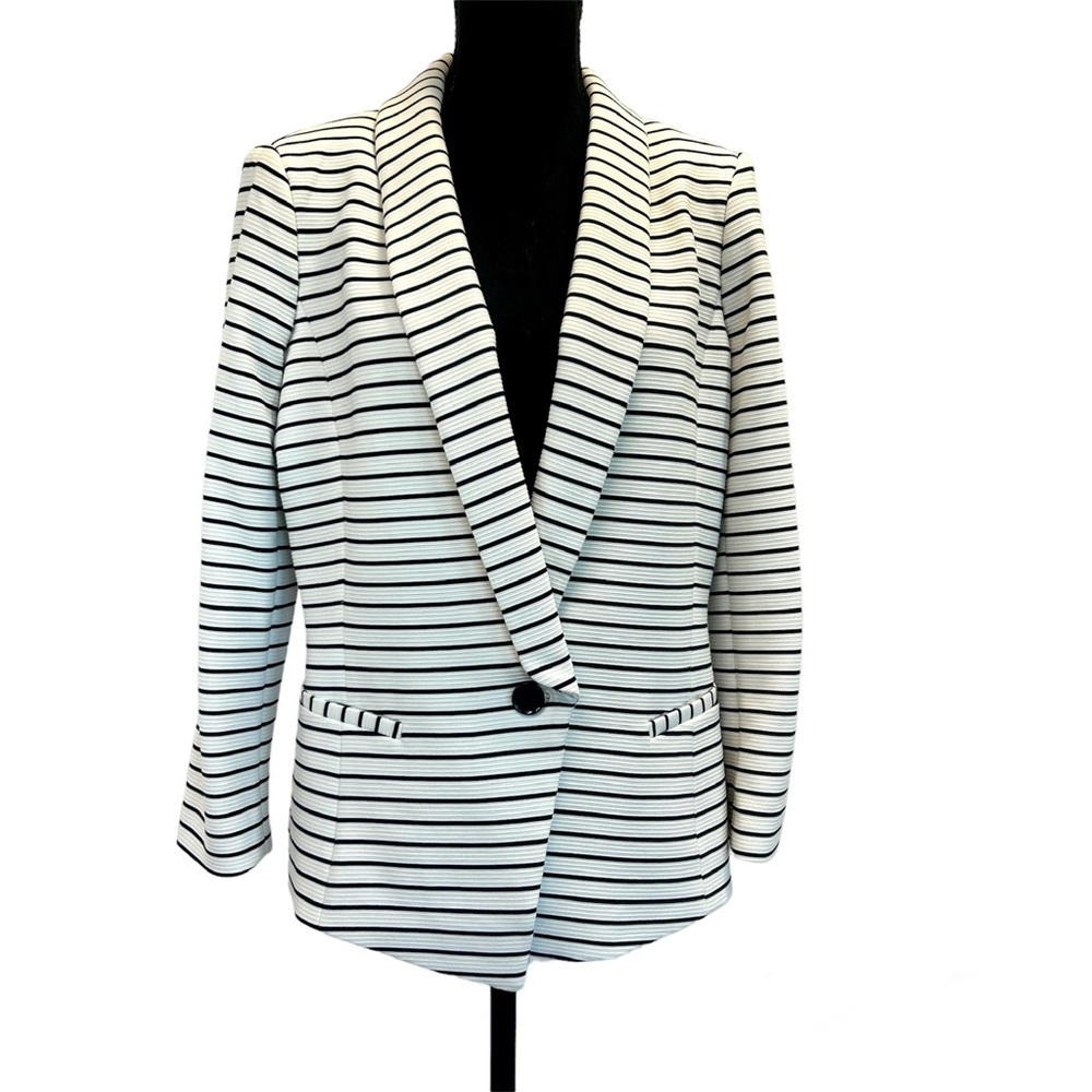Tommy Hilfiger white black striped single breasted blazer jacket Sz 10
